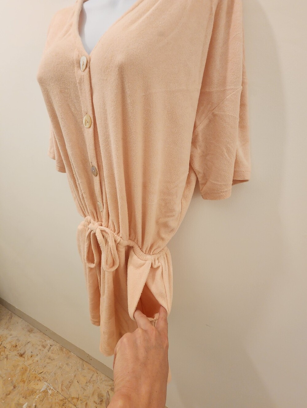 Sabo Skirt Terry Cloth Romper Swim Cover Up Short Sleeve Tie Waist Button Front - Picture 4 of 6